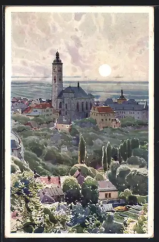 Künstler-AK Kuttenberg / Kutna Hora, Pohled s I. ochozu dómu svatobarborského