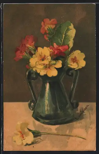 Künstler-AK Clara von Sivers: Blumenvase mit Himmelschlüsselchen