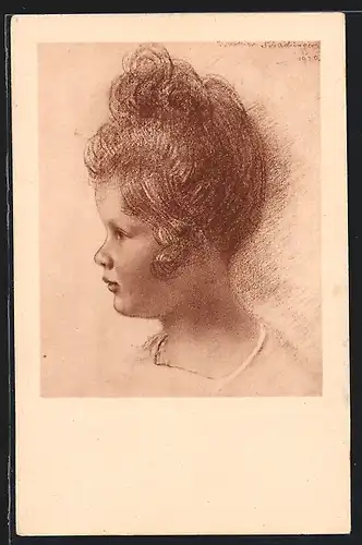 Künstler-AK Walter Schachinger: Mädchen seitlich portraitiert