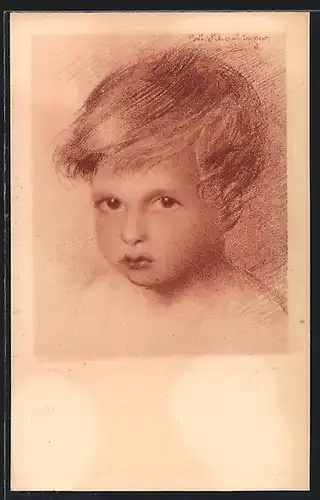 Künstler-AK Walter Schachinger: Junge mit zerzausten Haaren