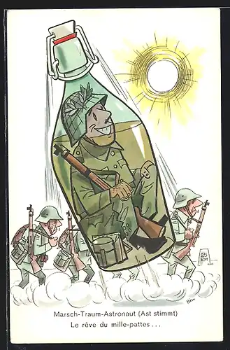 AK Marsch-Traum-Astronaut (Ast stimmt), schweizer Soldat in einer Flasche