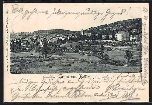 AK Brötzingen, Ortsansicht aus der Ferne