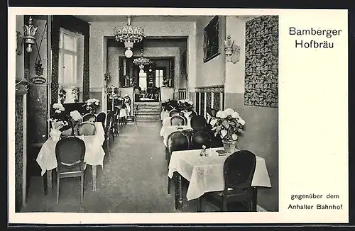AK Berlin-Kreuzberg, Inneres vom Bamberger Hofbräu gegenüber dem Anhalter Bahnhof