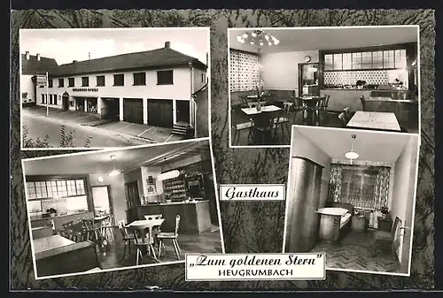 AK Heugrumbach, Gasthaus Zum Goldenen Stern, Schlafraum, an der Bar, Essensraum