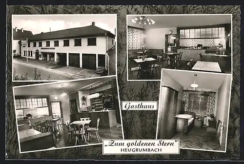 AK Heugrumbach, Gasthaus Zum Goldenen Stern, Schlafraum, an der Bar, Essensraum