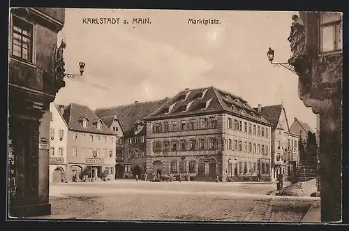 AK Karlstadt a. Main, Marktplatz mit Geschäften