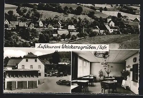 AK Weickersgrüben /Ufr., Ortsansicht, Gasthaus und Pension Zum Grünen Baum