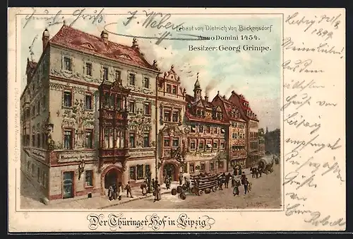 Lithographie Leipzig, Der Thüringer Hof, Besitzer Georg Grimpe