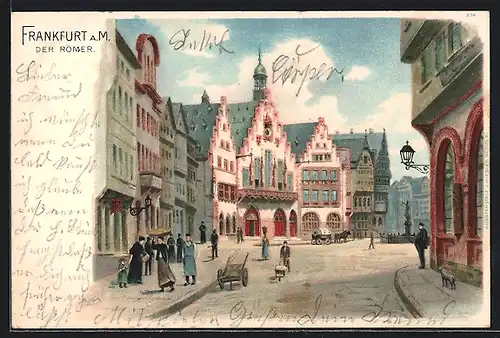 Lithographie Alt-Frankfurt, Strassenpartie am Römer