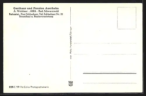 AK Aha / bad. Schwarzwald, Gasthaus-Pension Auerhahn