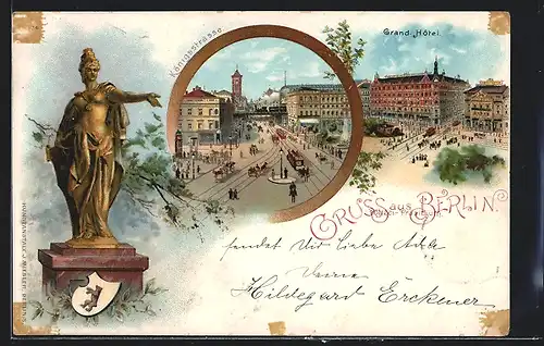 Lithographie Berlin, Königsstrasse und Grand Hotel