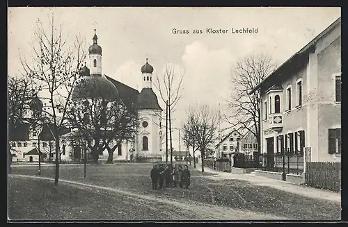 AK Kloster Lechfeld, Partie mit der Kirche