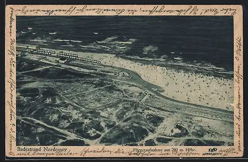 AK Norderney, Badestrand, Fliegeraufnahme