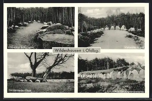 AK Wildeshausen i. Oldb., Steindenkmäler: Heidenopfertisch, Visbecker Bräutigam und Braut