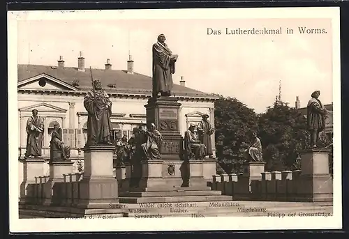 AK Worms, Lutherdenkmal mit Waldus, Huss und Melanchton