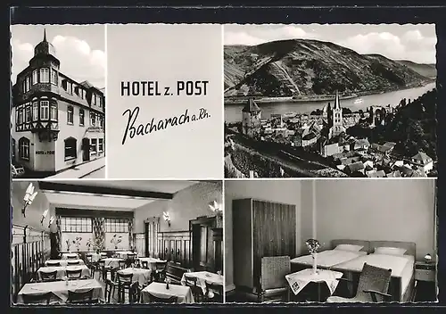 AK Bacharach a. Rh., Hotel zur Post, Aussen- und Innenansichten, Panorama