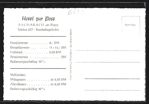 AK Bacharach a. Rh., Hotel zur Post, Aussen- und Innenansichten, Panorama