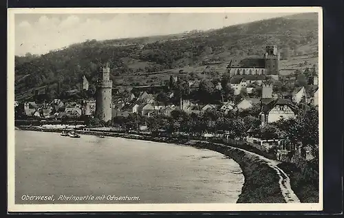 AK Oberwesel, Rheinpartie mit Ochsenturm