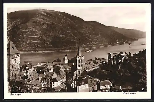 AK Bacharach / Rhein, Teilansicht aus der Vogelschau