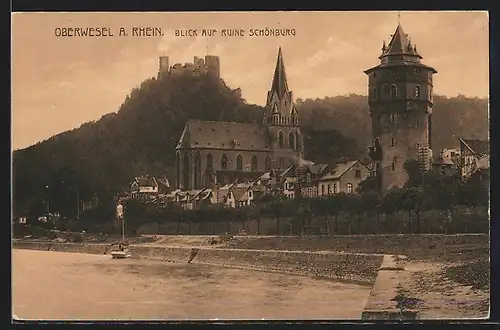 AK Oberwesel / Rhein, Blick auf Ruine Schönburg