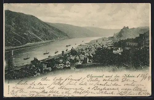 AK Oberwesel, Gesamtansicht mit Rheinblick