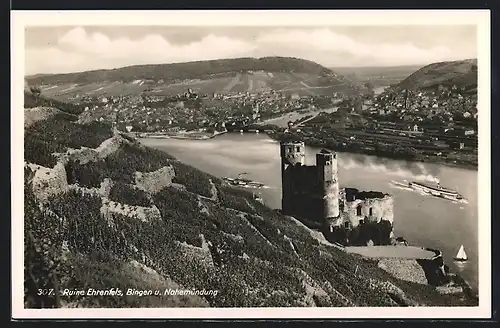 AK Bingen, Ruine Ehrenfels mit Blick auf die Nahemündung