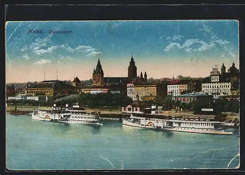 AK Mainz, Rheinansicht mit Stadt