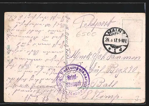 AK Mainz, Rheinansicht mit Stadt