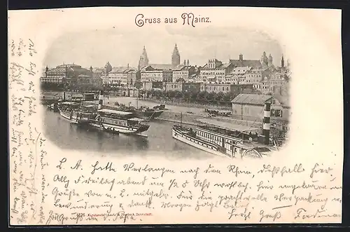 AK Mainz, Teilansicht mit Dampfer