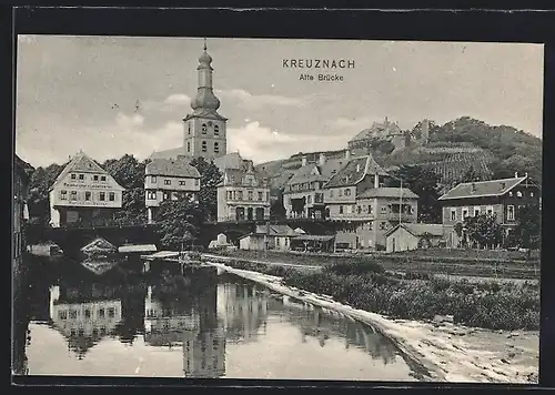 AK Kreuznach, Ortsansicht mit alter Brücke