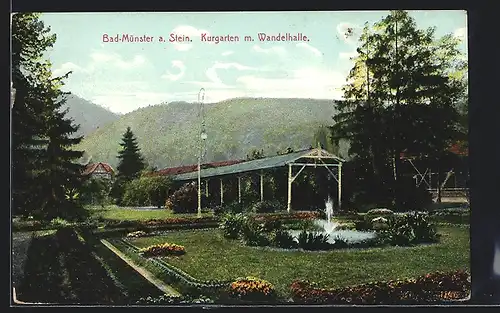 AK Bad Münster a. Stein, Kurgarten mit Wandelhalle