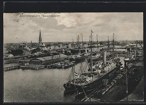 AK Bremerhaven, Gesamtansicht mit Hafen