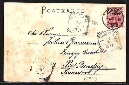 Passepartout-Lithographie Bremen, Stadtpanorama, Wappen