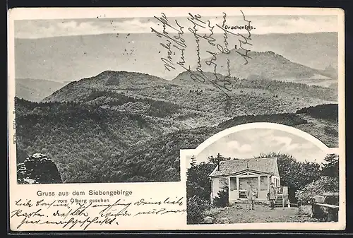 AK Hohenhonnef, Gebäudeansicht, Totale mit Drachenfels vom Ölberg aus