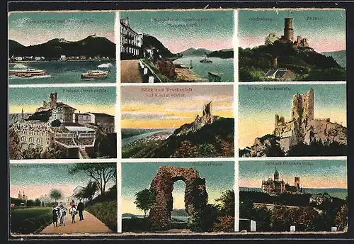 AK Königswinter, Ruine Drachenfels, Schloss Drachenburg, Godesberg Ruine