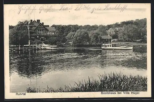 AK Essen, Bootshaus bei Villa Hügel