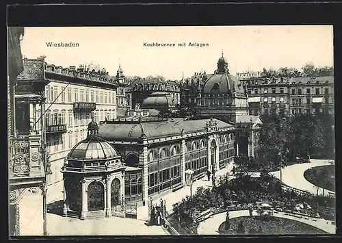 AK Wiesbaden, Kochbrunnen mit Anlagen