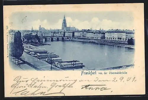 AK Frankfurt-Sachsenhausen, Blick von der Obermainbrücke