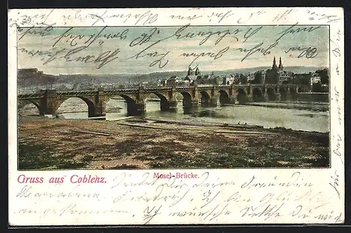 AK Coblenz, Stadt mit Moselbrücke