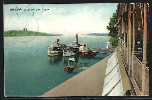 AK Biebrich, Dampfer auf dem Rhein am Anleger