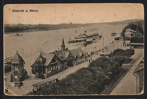 AK Biebrich / Rhein, Ansicht mit Dampferanlegestelle