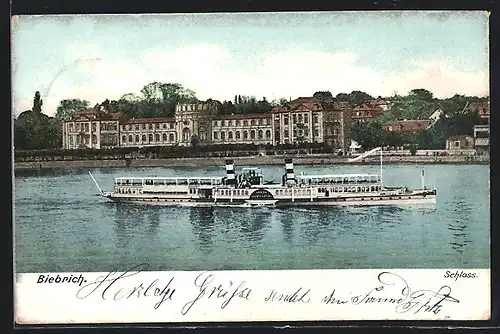 AK Biebrich, Dampfer vor dem Schloss
