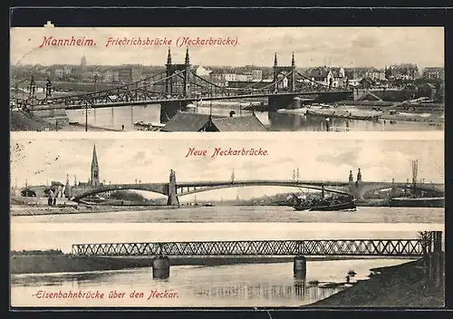 AK Mannheim, Friedrichsbrücke, Neue Neckarbrücke