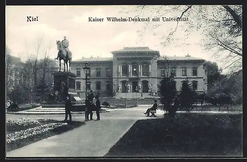 AK Kiel, Kaiser-Wilhelm-Denkmal mit Universität