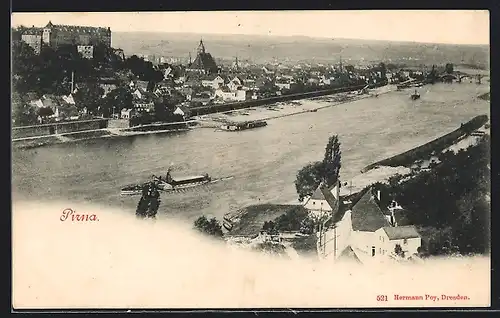 AK Pirna, Panorama mit Burg