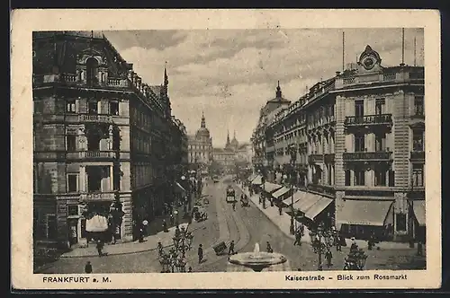 AK Frankfurt a. M., Kaiserstrasse mit Strassenbahn und Geschäften