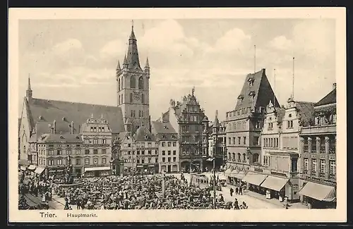AK Trier, Hauptmarkt mit Strassenbahn