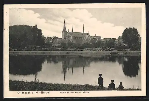AK Offenbach-Bürgel / Main, Partie an der kathol. Kirche
