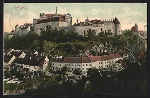 AK Bautzen, Teilansicht mit Schloss