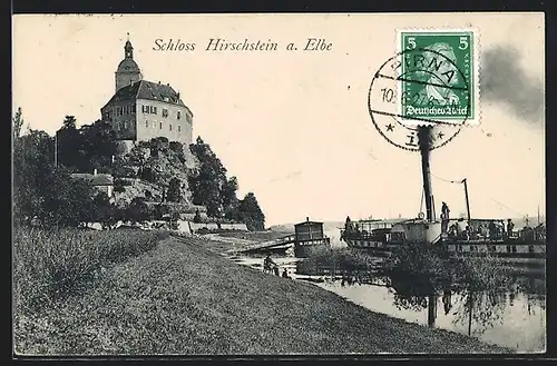 AK Hirschstein / Elbe, Blick zum Schloss